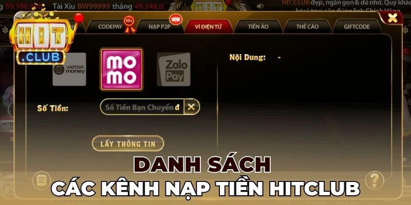Danh sách các kênh nạp tiền Hitclub