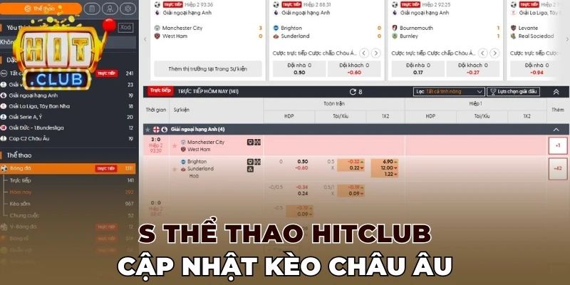 S thể thao Hitclub cập nhật kèo châu Âu